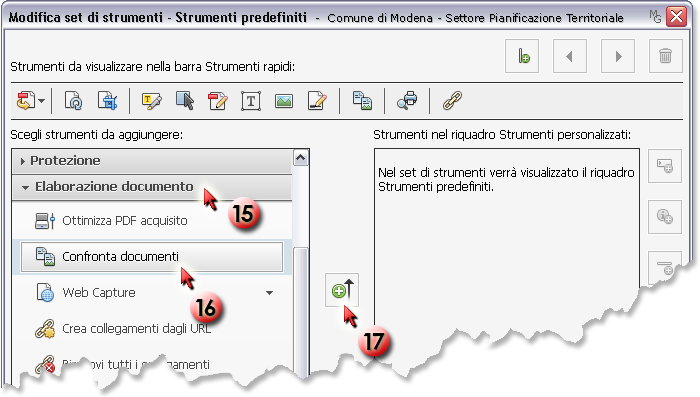 Modifica set di strumenti - Elaborazione documento