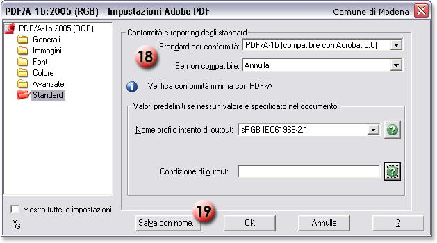 Impostazioni Adobe PDF - Standard