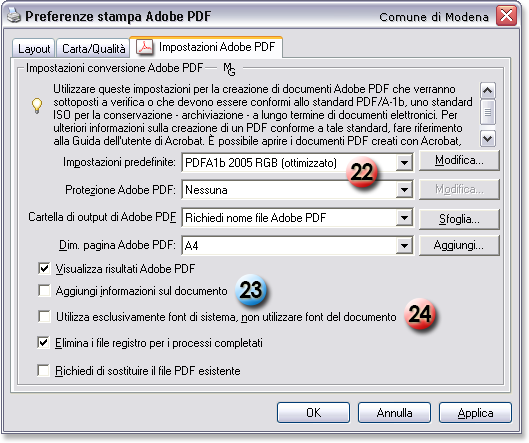 Impostazioni Adobe PDF