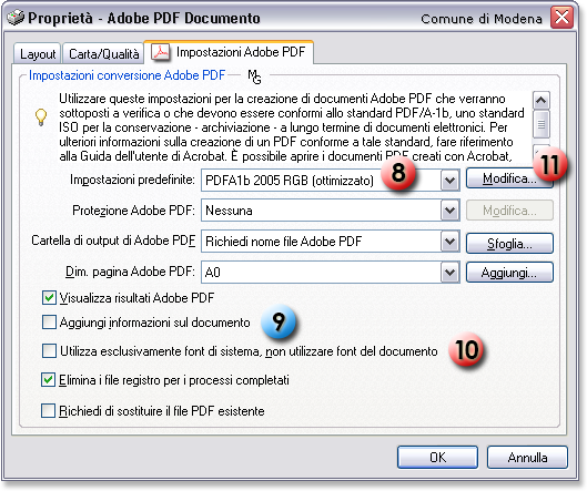 Impostazioni Adobe PDF