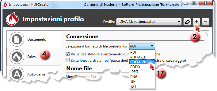 PDFCreator - Impostazioni profilo - Salva