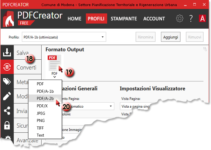 PDFCreator - Impostazioni Formato Output