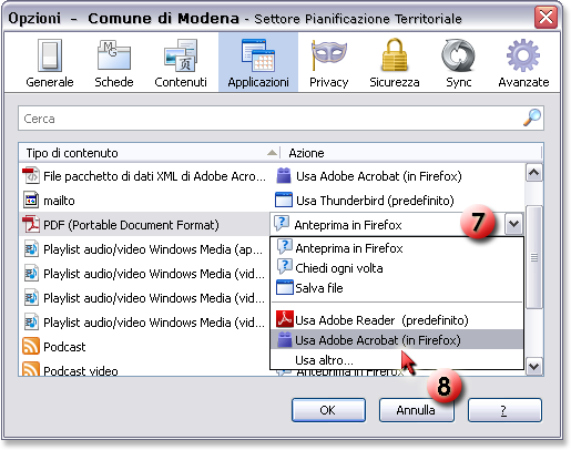 Applicazioni - Azione: Usa Adobe Acrobat (in Firefox)